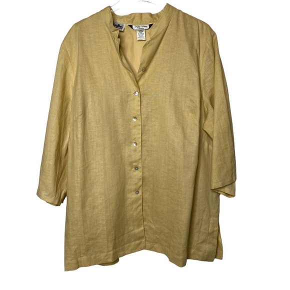 Nikki Valenti 100% linen yellow blazer size 22 fully lined - Picture 1 of 9